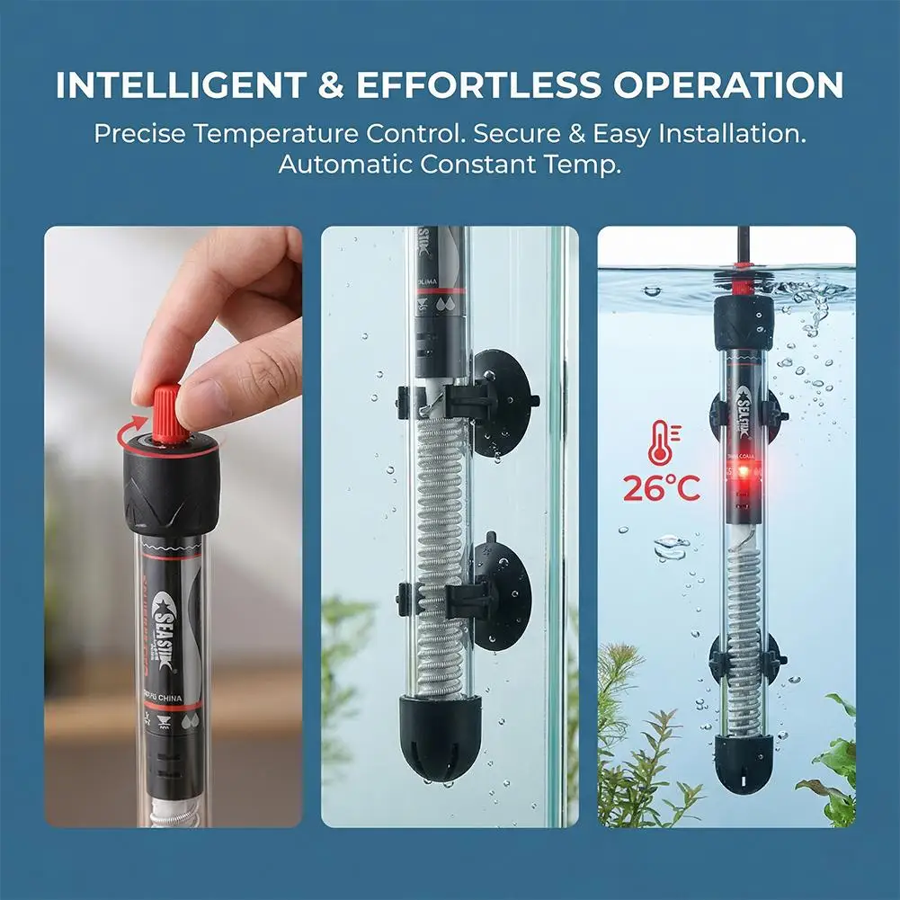 Aquarium Heater Submersible - เครื่องทำความร้อนในตู้ปลาแบบปรับได้ 25W-300W อุณหภูมิคงที่อัตโนมัติ แท่งทำความร้อนแบบจุ่มใต้น้ำ พร้อมเทอร์โมสตัทสำหรับตู้ปลา