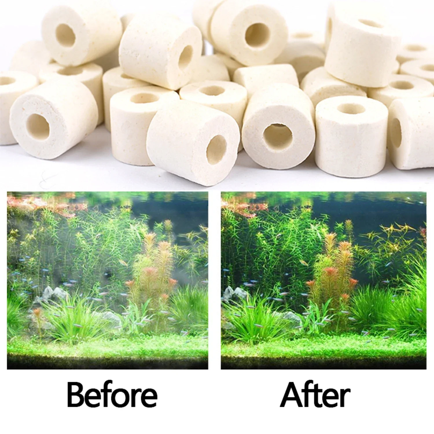 Aquarium Fish Ball - Aquarium FILTER Media เปิดใช้งานคาร์บอนแหวนเซรามิค 250g Aquarium