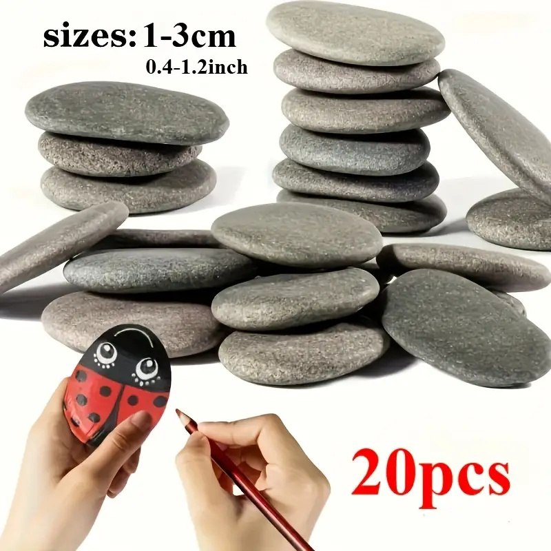 Aquarium Decoration Rock - 20 ชิ้นธรรมชาติ River Rocks Smooth แบนหินสีเทา