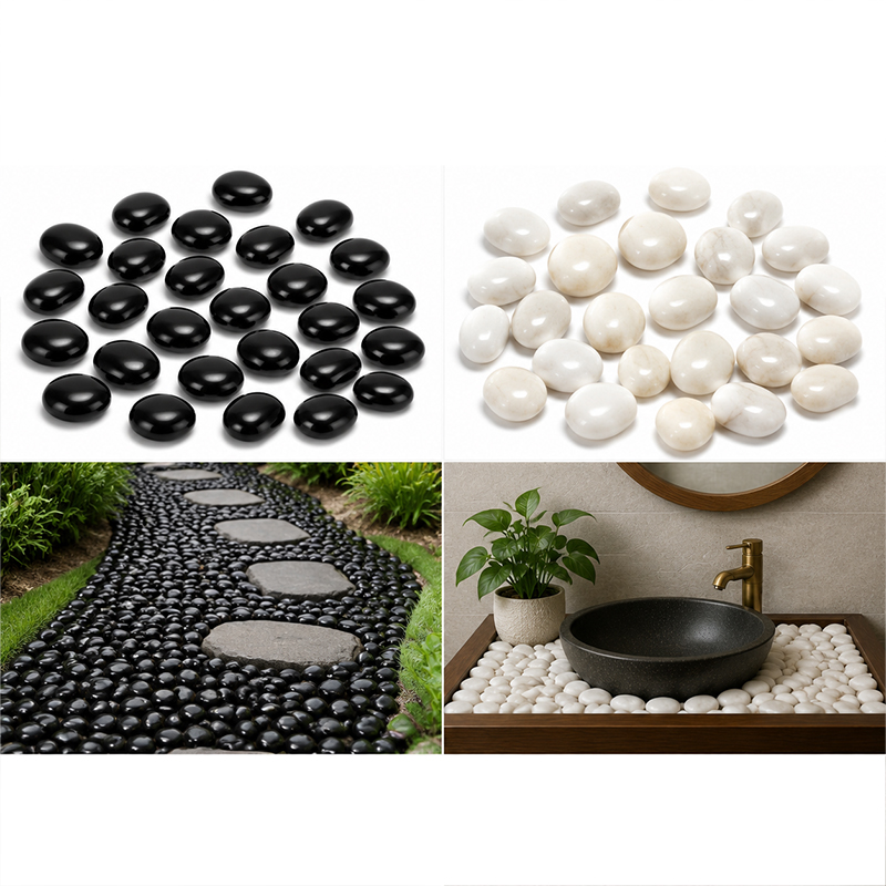 Aquarium Decoration Rock - หินแม่น้ำขัดเงาสีขาวและดำ 200g-400g, หินกรวดเรียบสำหรับตู้ปลา ตู้เลี้ยงปลา ตกแต่งสวน ตกแต่งบ้าน