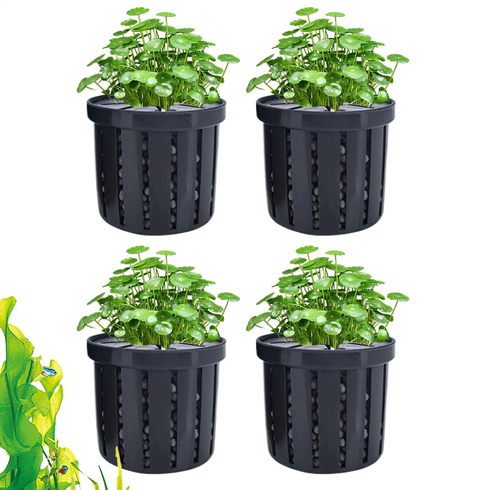 Aquarium Fish Pot - กระถางปลูกต้นไม้ในตู้ปลา 4 ชิ้น พร้อมฟองน้ำและจุกดูดสุญญากาศ จมลงไปเองได้ เหมาะสำหรับตู้ปลาในบ้าน