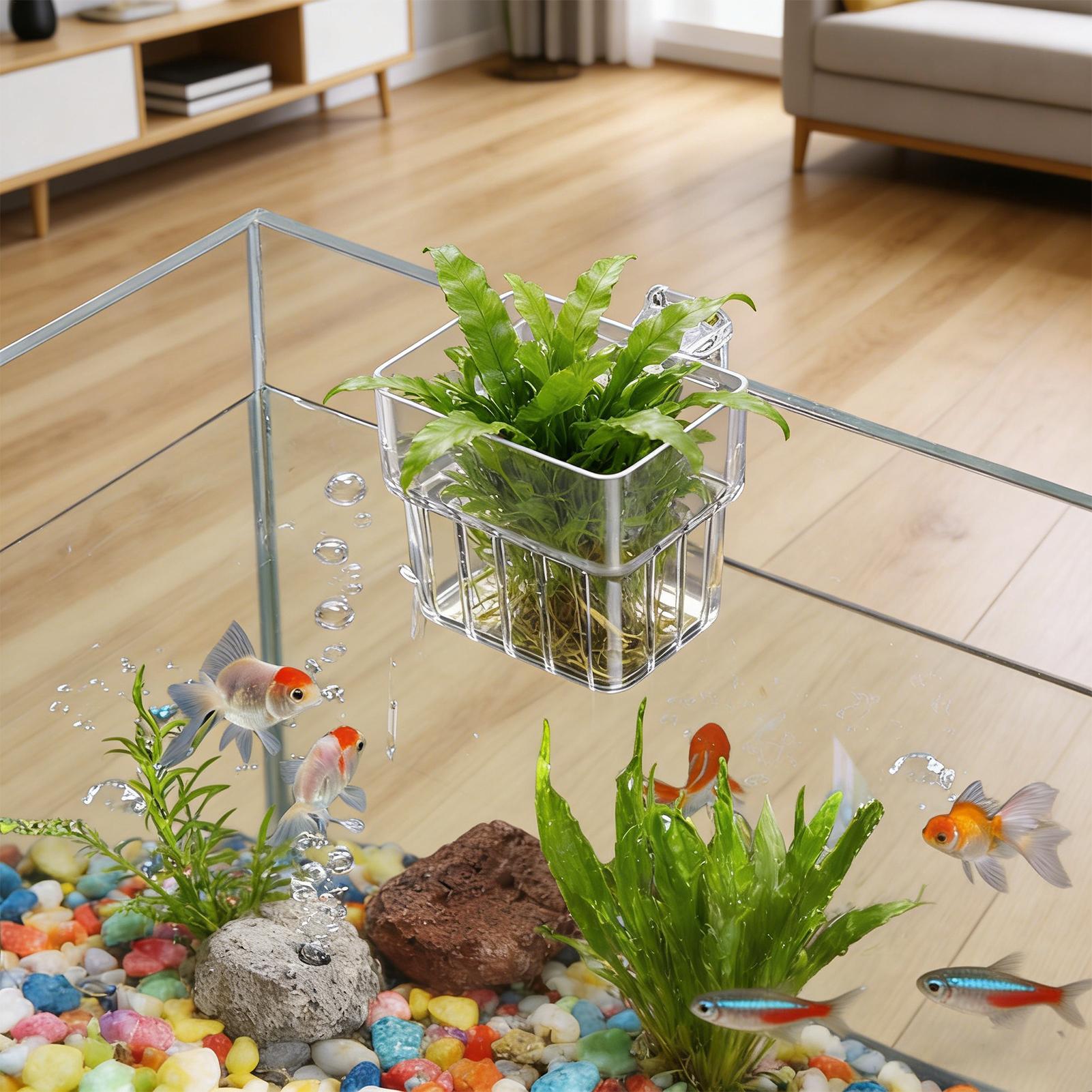 Aquarium Fish Pot - กระถางใสสำหรับแขวนปลูกพืชน้ำในตู้ปลา ระบบไฮโดรโปนิกส์ ตกแต่งสถานที่ทำงานในร่ม ตกแต่งสำหรับการปลูก