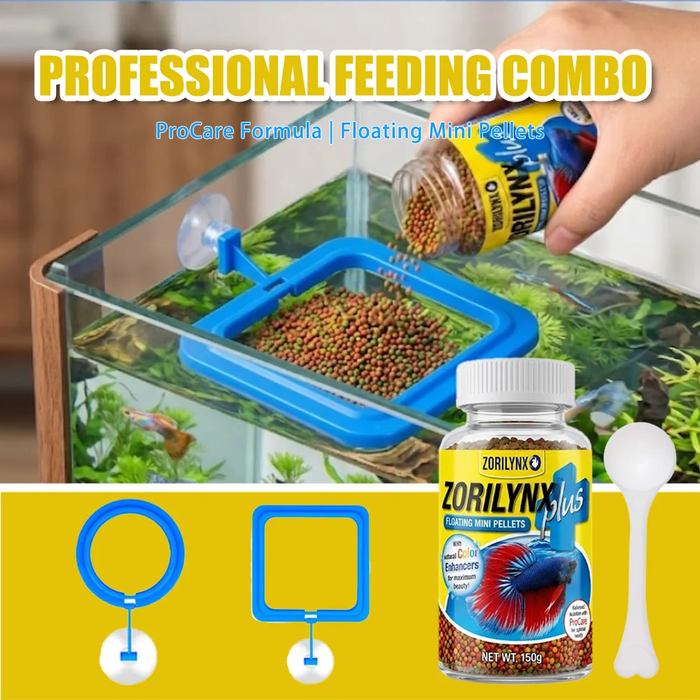Aquarium Fish Medicine - อาหารปลาเบต้าแบบเม็ดลอยน้ำขนาดเล็ก พร้อมแท่นให้อาหารในตู้ปลา ช่วยเพิ่มสีสัน ชุดอาหารปลาสวยงาม ยี่ห้อ ZORILYNX