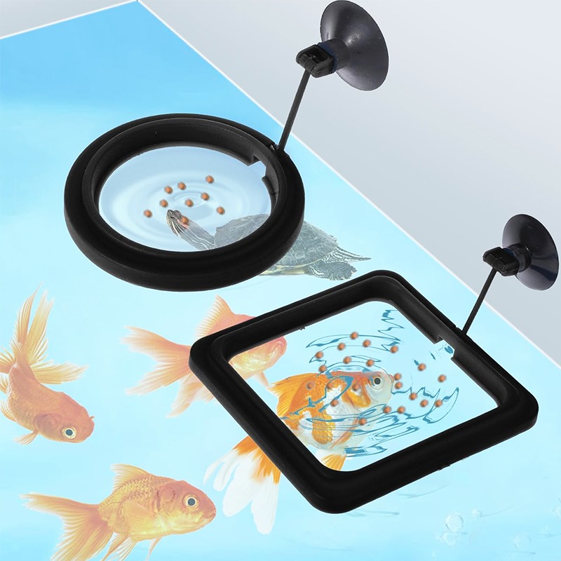 Aquarium Fish Medicine - ถาดให้อาหารปลาตู้ปลาแบบลอยน้ำ พร้อมถ้วยดูดสุญญากาศ อุปกรณ์เสริมสำหรับให้อาหารปลา รูปทรงสี่เหลี่ยมและวงกลม