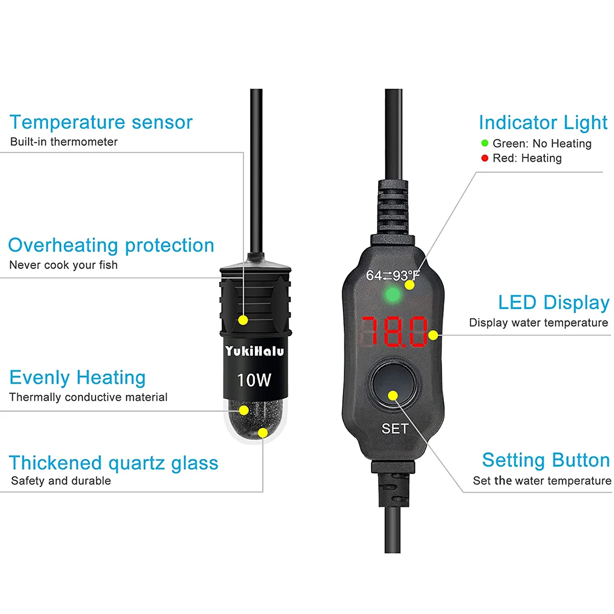 แท่งทําความร้อนตู้ปลาแบบปรับได - Aquarium Heater Submersible บทวิจารณ์และราคา
